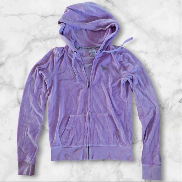 PINK Victoria's Secret Tops - PINK Victoria's Secret Lavender Velour Hoodie